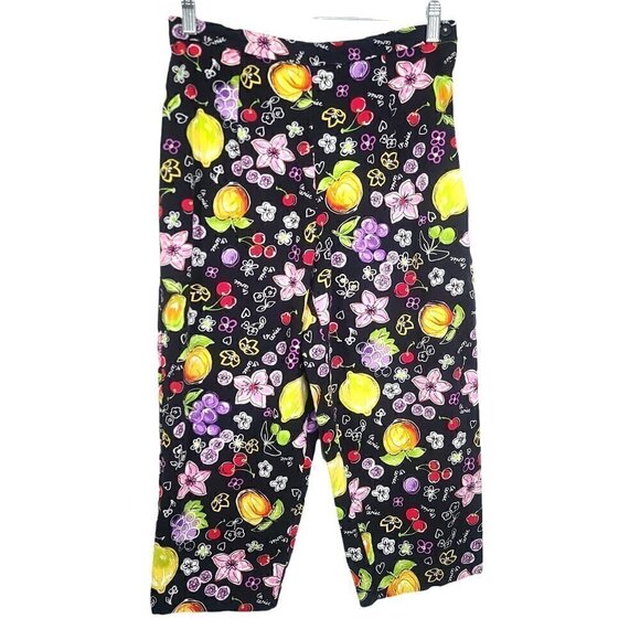 Vintage Briggs Black Peach Mango Floral Capri Crop Pants - Picture 1 of 9